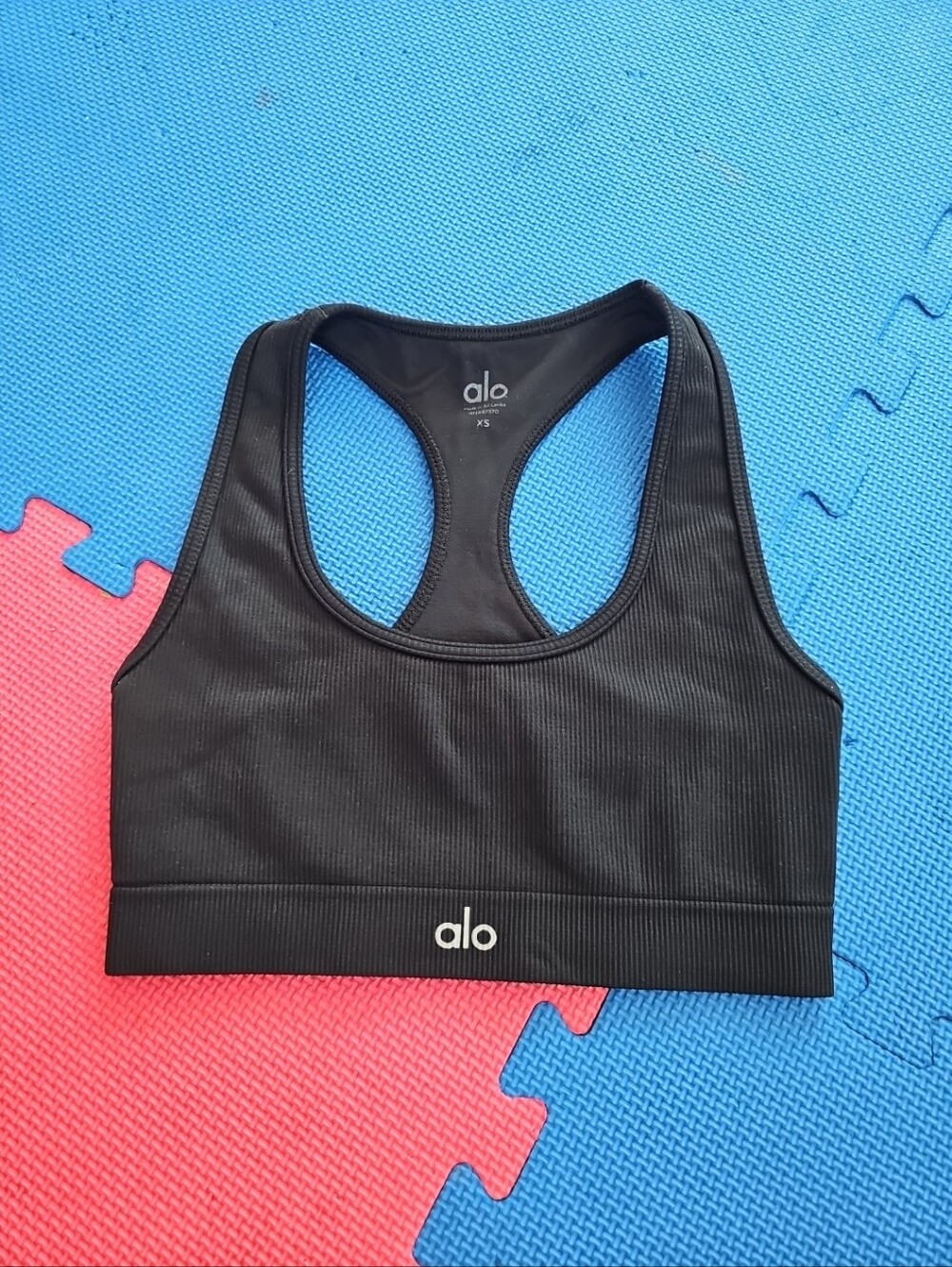 Alo Black Ribbed Racerback Sports Bra - Picture 2 of 7